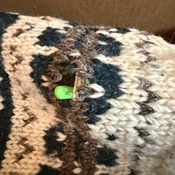 Vintage Snow Fox Nordic Sweater Cardigan 100% Wool Himalayan Hand Knit Unisex L - Picture 4 of 8